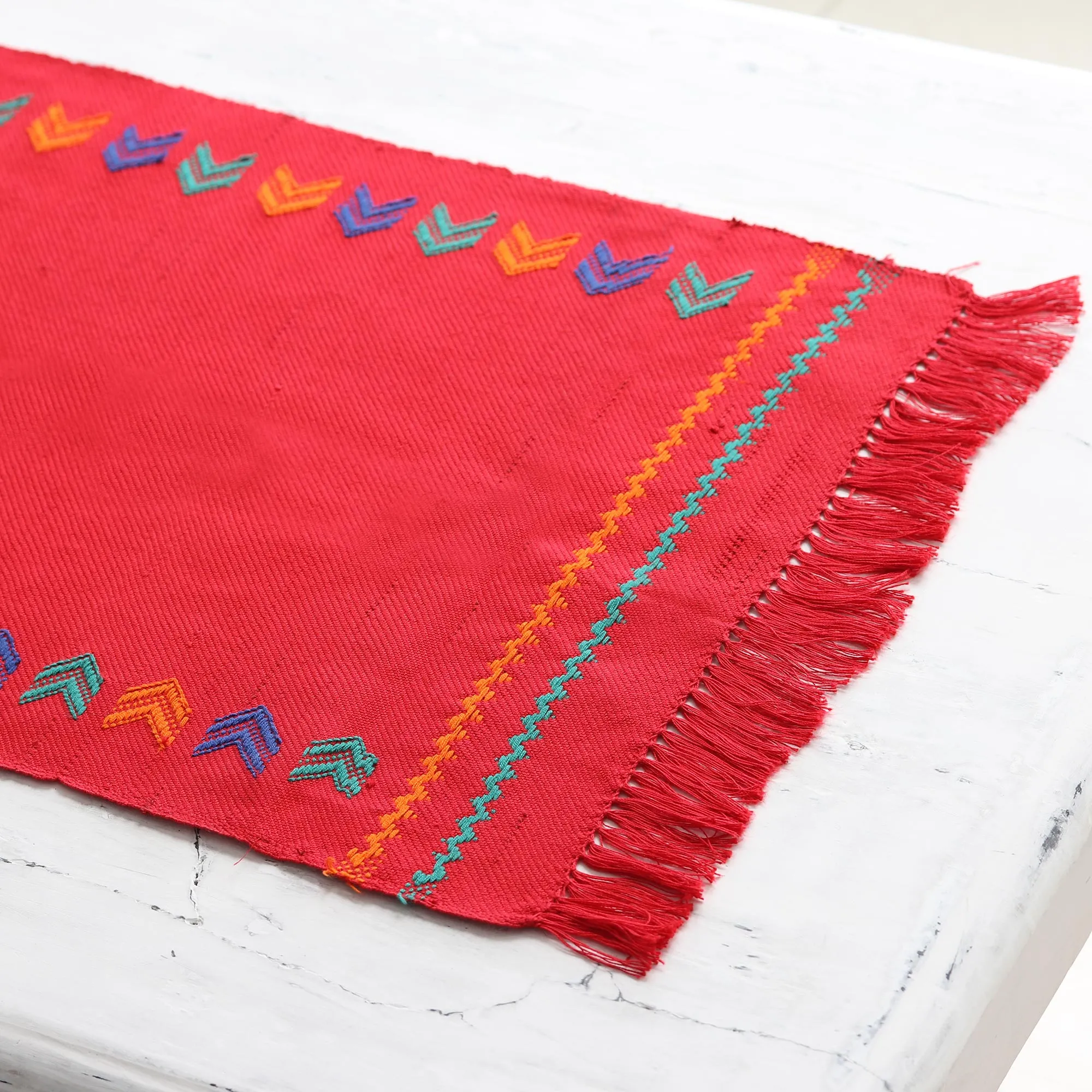 Handcrafted Cotton Red Runner Table Linen - Festive India