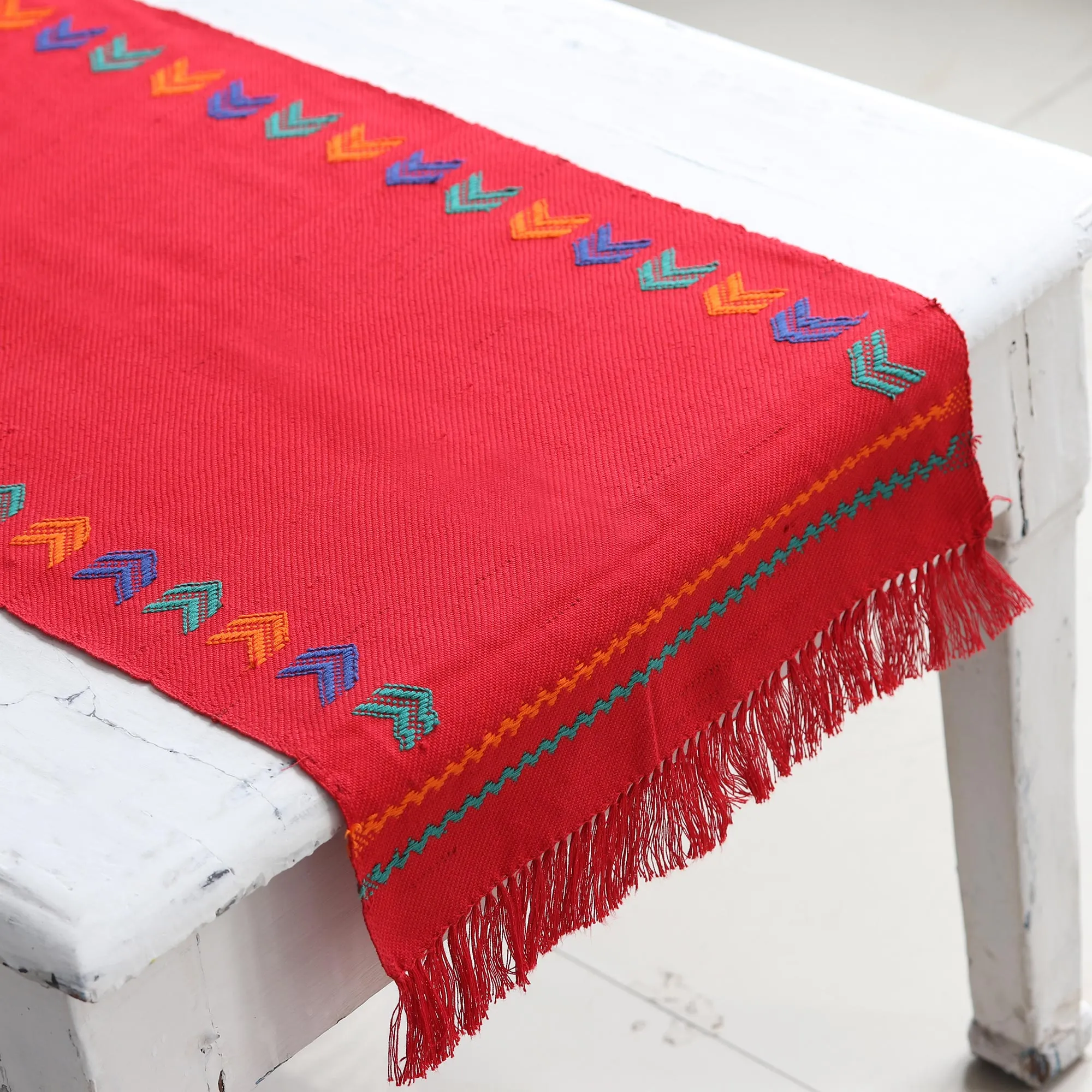 Handcrafted Cotton Red Runner Table Linen - Festive India