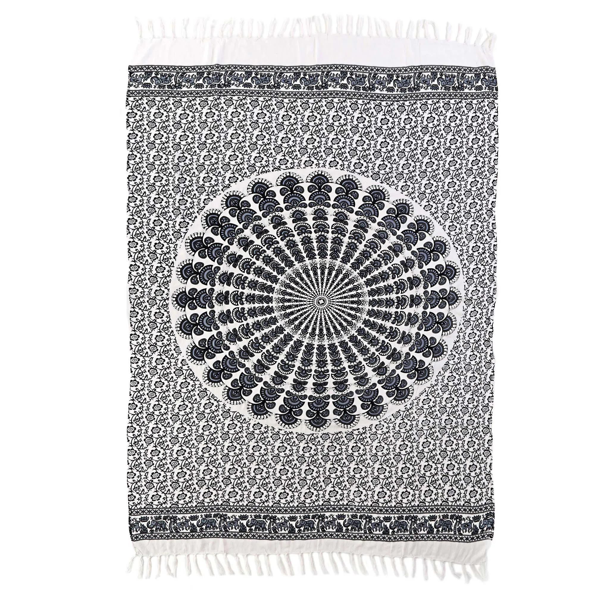 Handmade Batik Indonesian Sarong in Black and White - White Sun | NOVICA
