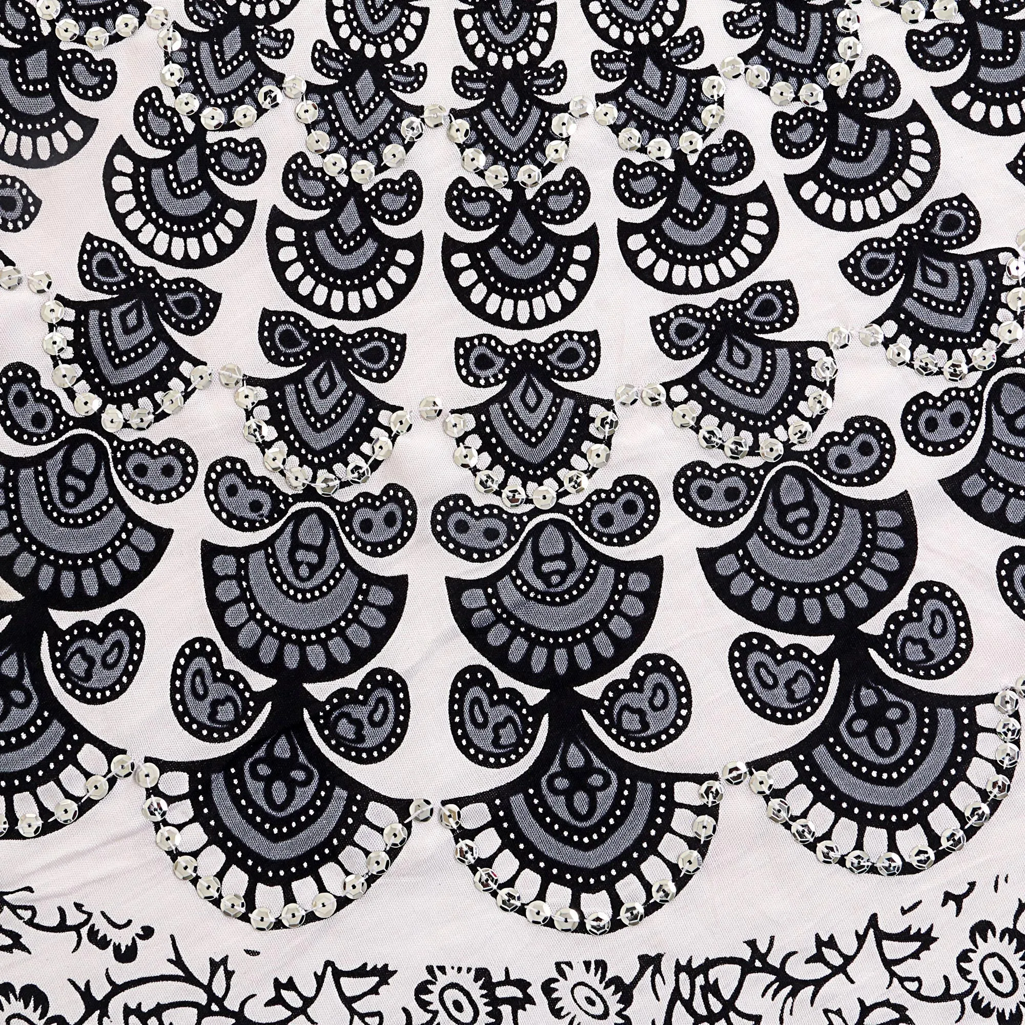 Handmade Batik Indonesian Sarong in Black and White - White Sun | NOVICA