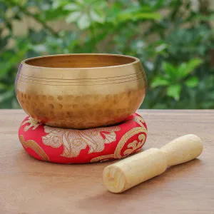 Handmade Brass Alloy Singing Bowl Set - Hammered Mantra | NOVICA