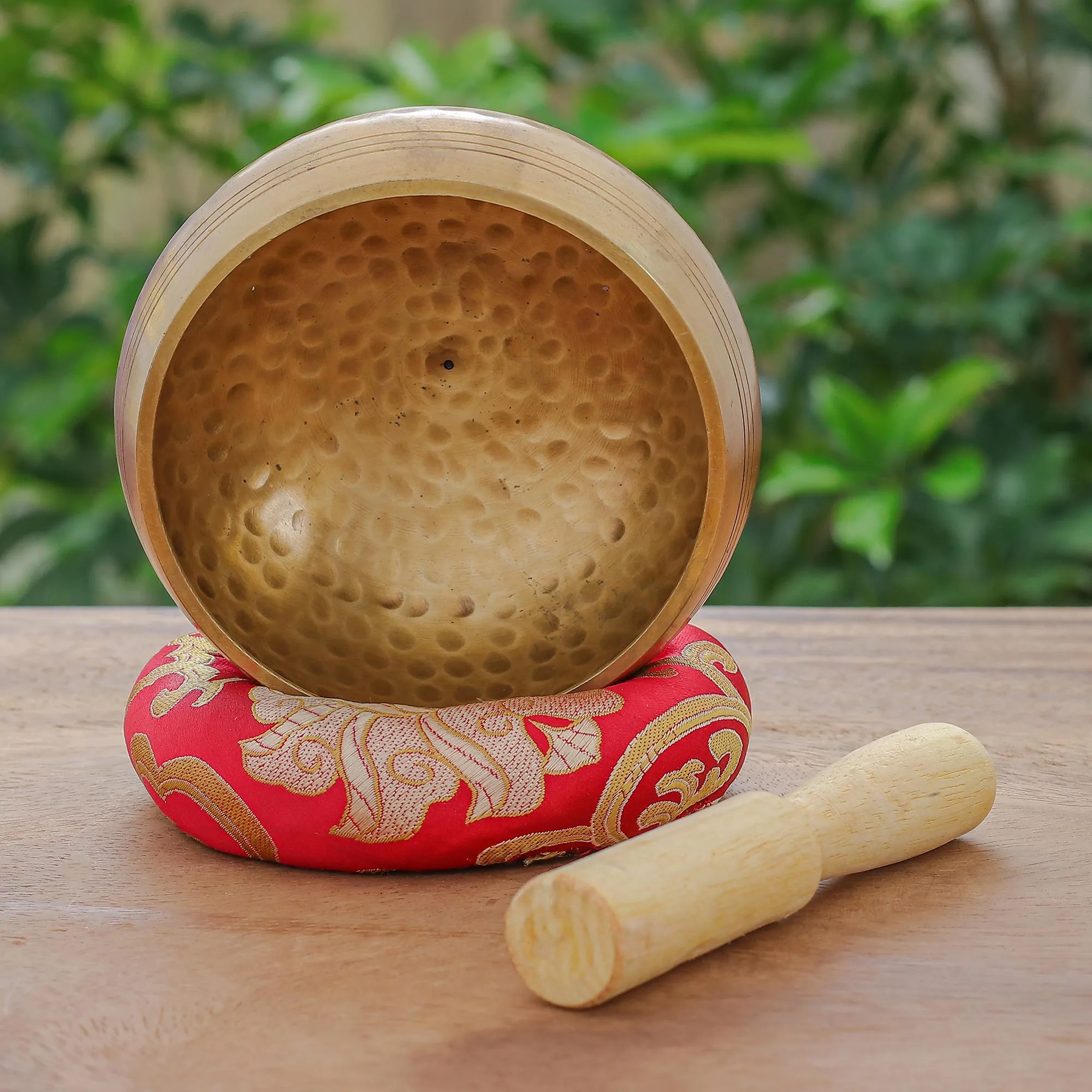 Handmade Brass Alloy Singing Bowl Set - Hammered Mantra | NOVICA
