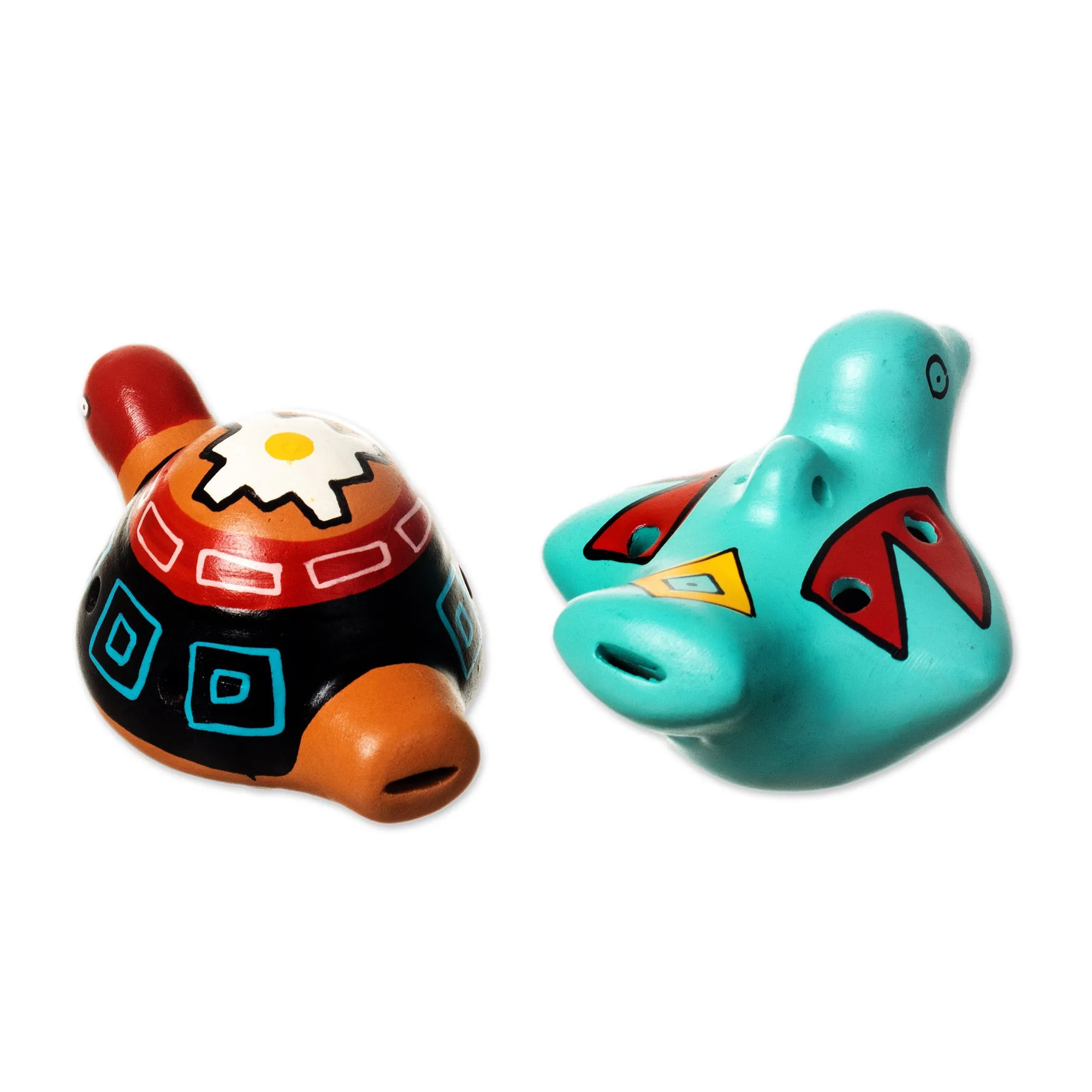 Handmade Ceramic Ocarinas from Peru (2 Pieces) - Night Chant | NOVICA