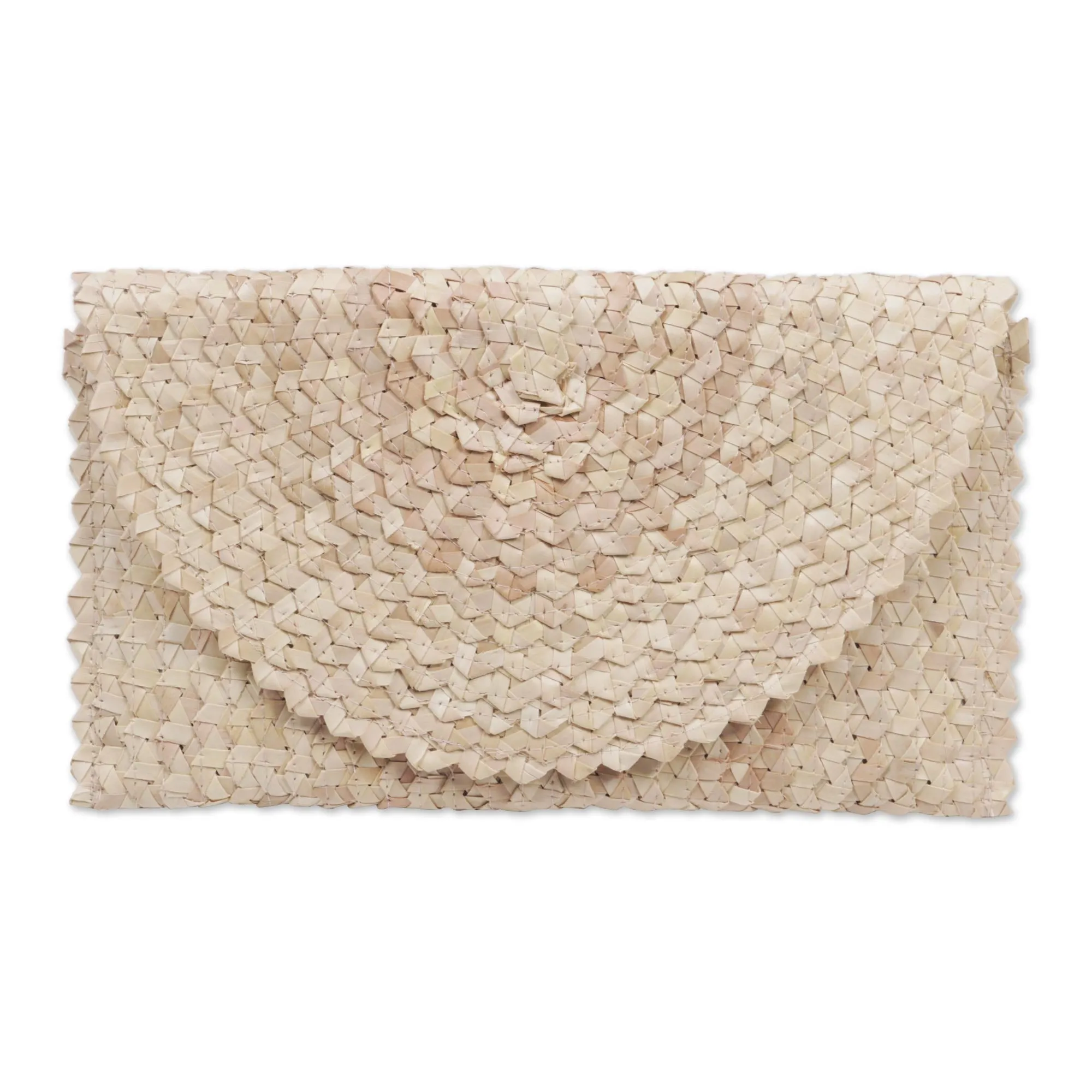 Handmade Ivory Palm Leaf Clutch Handbag from Java - Trance in Ivory | NOVICA