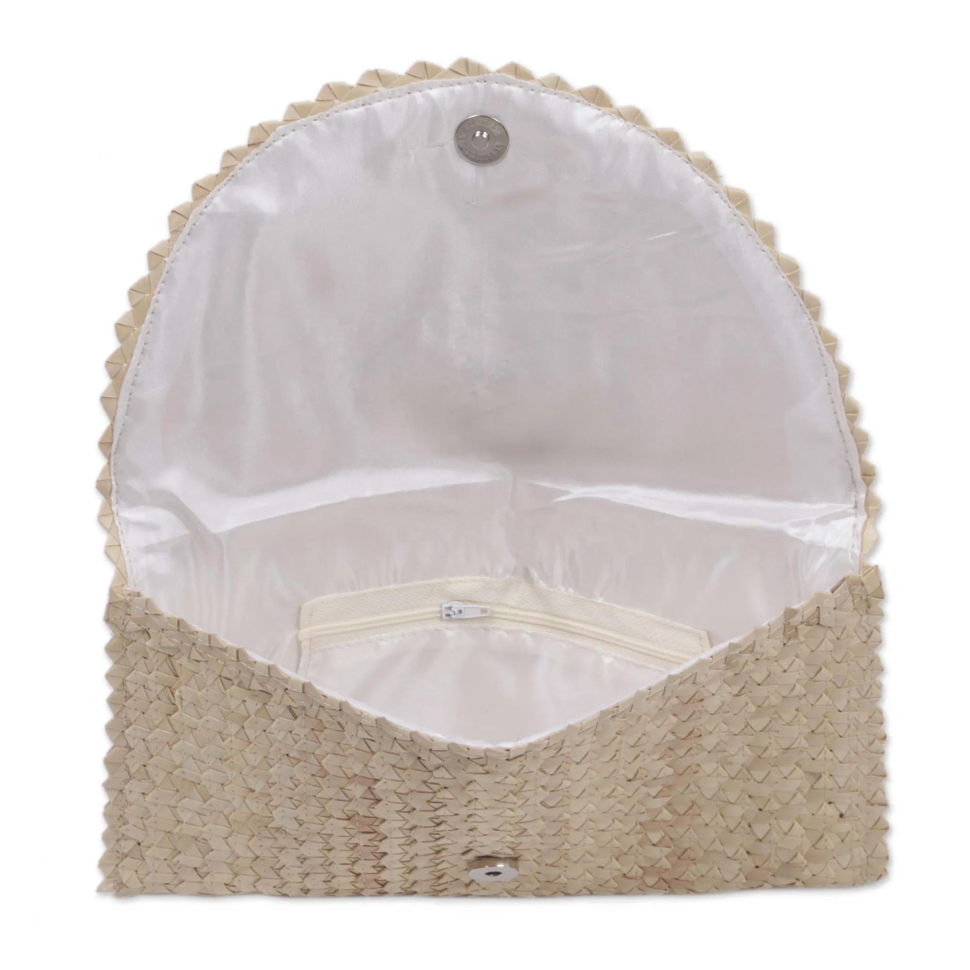 Handmade Ivory Palm Leaf Clutch Handbag from Java - Trance in Ivory | NOVICA