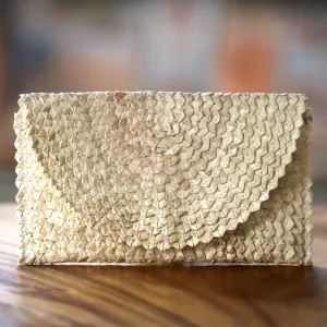 Handmade Ivory Palm Leaf Clutch Handbag from Java - Trance in Ivory | NOVICA