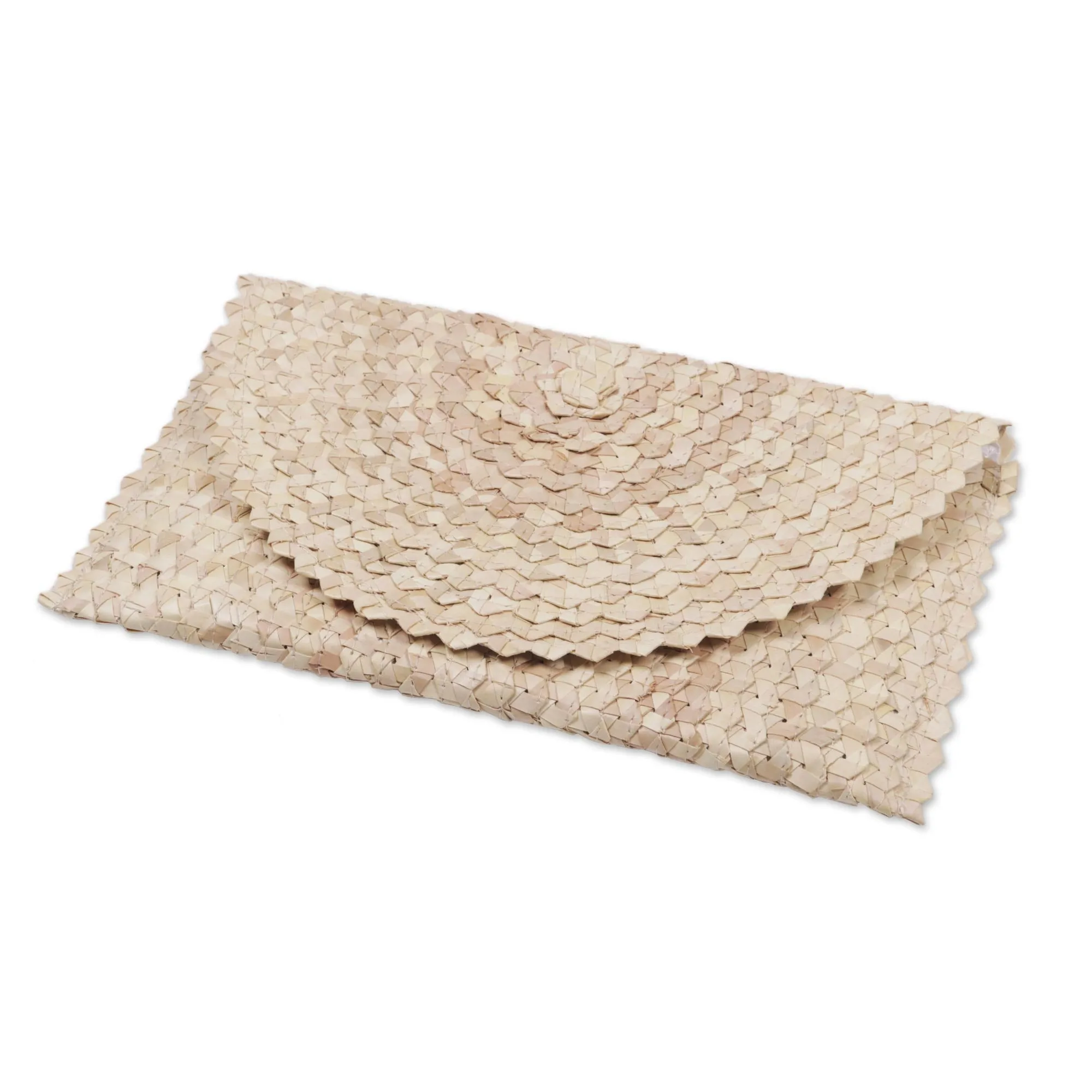 Handmade Ivory Palm Leaf Clutch Handbag from Java - Trance in Ivory | NOVICA