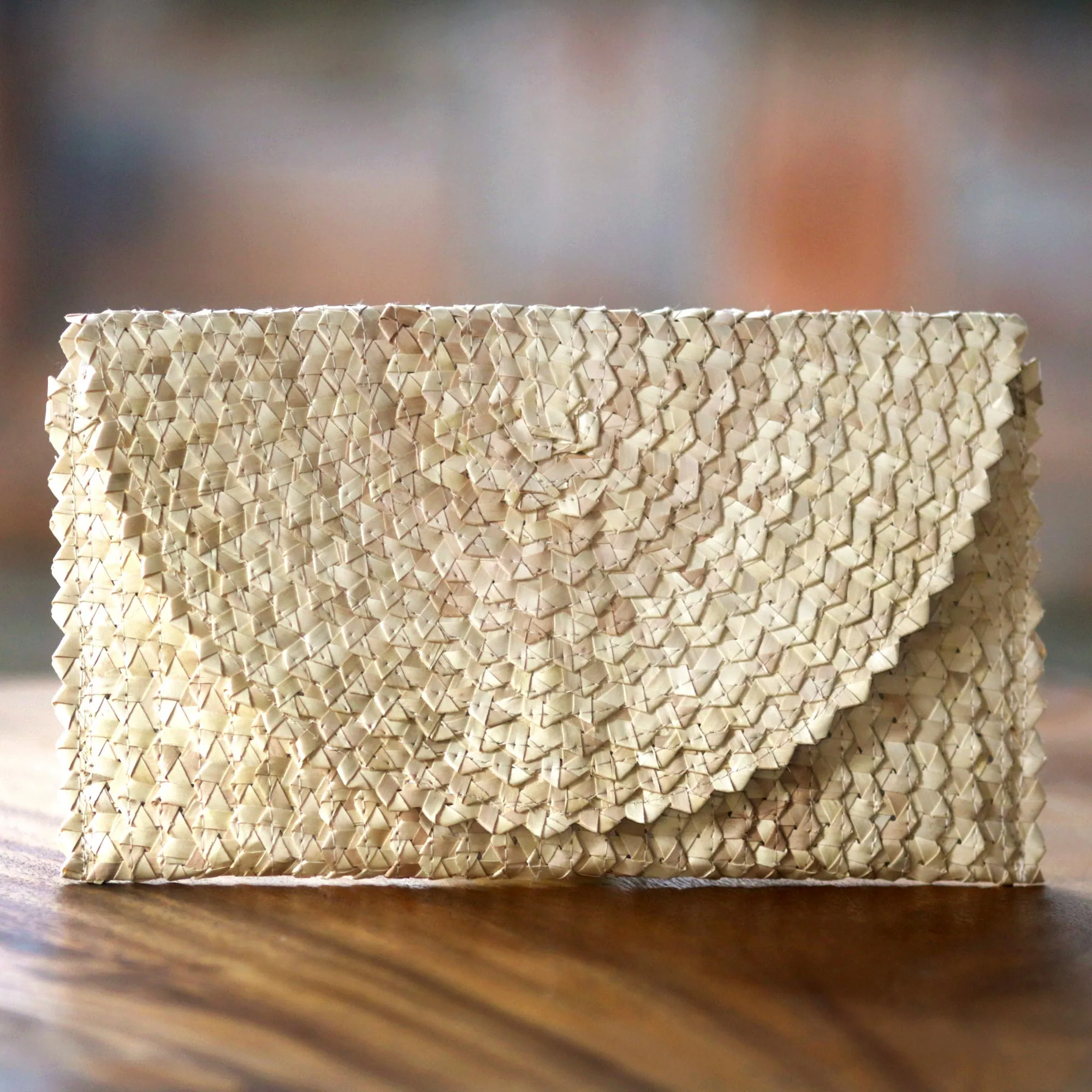Handmade Ivory Palm Leaf Clutch Handbag from Java - Trance in Ivory | NOVICA