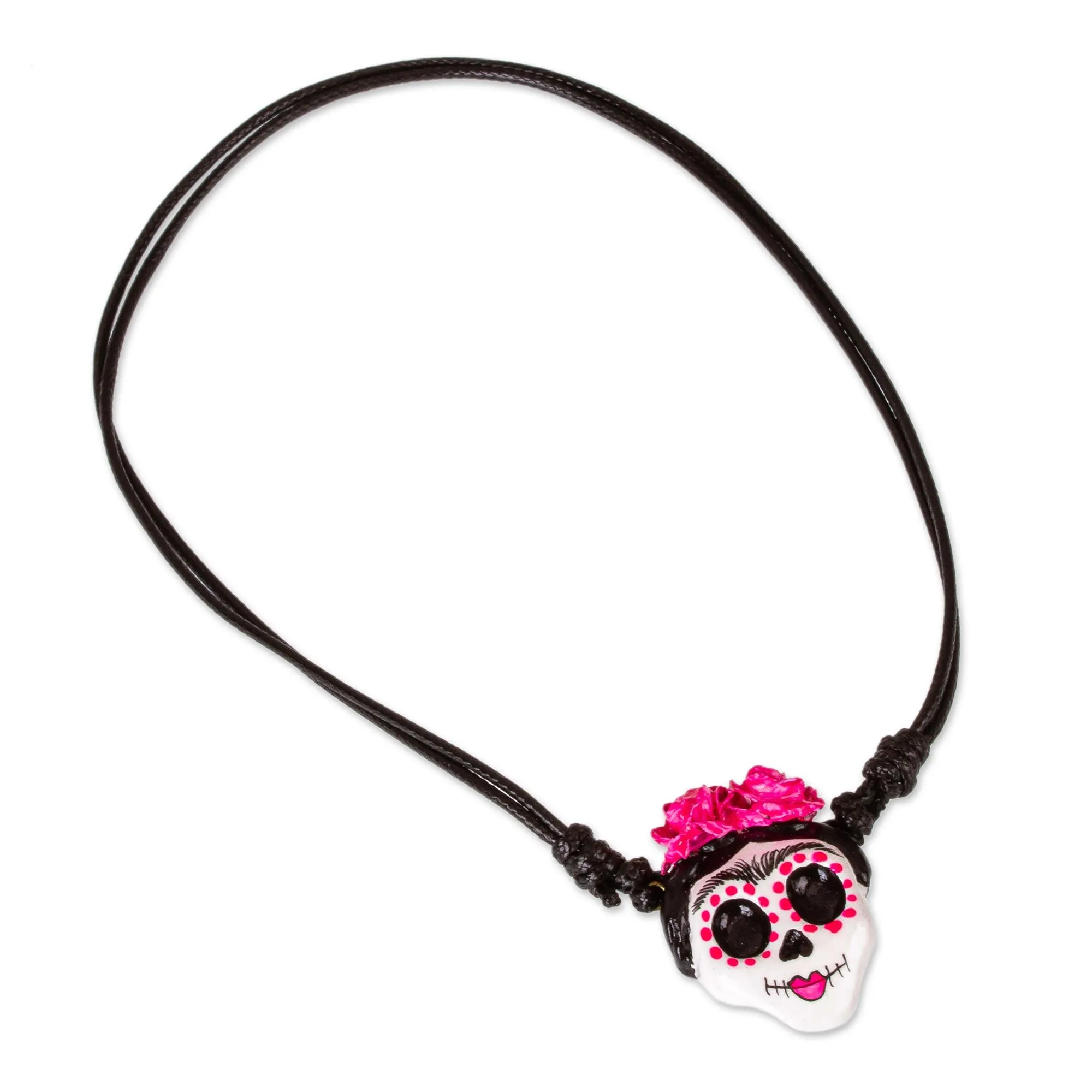 Handmade Molded Paper Skull Necklace - Starry-Eyed Skull | NOVICA