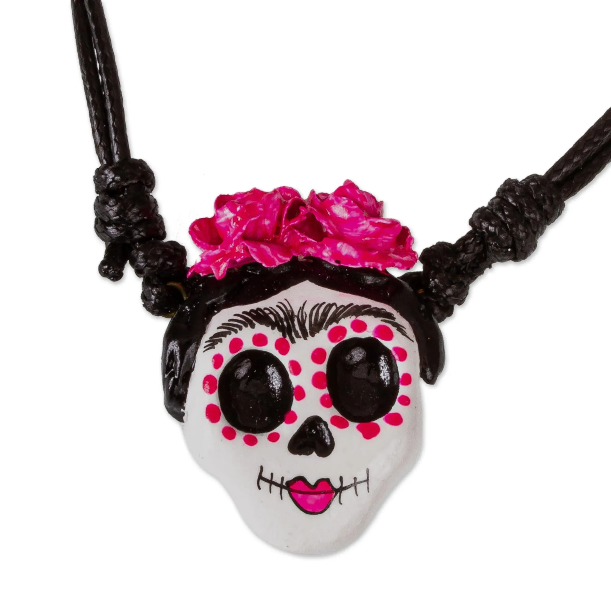Handmade Molded Paper Skull Necklace - Starry-Eyed Skull | NOVICA