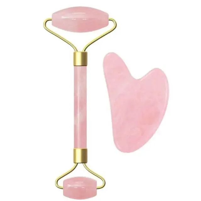 Jade Massage Roller GuaSha Scraper Yoni Egg Set Natural Rose Quartz Face Massage Roller Gouache Scraper Kegel Exercise Jade Ball