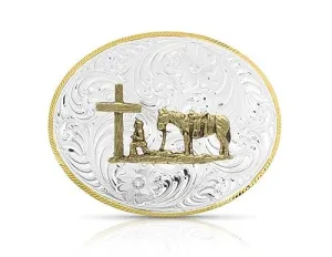 Montana Silversmiths Silver Belt Buckle, Praying Cowboy