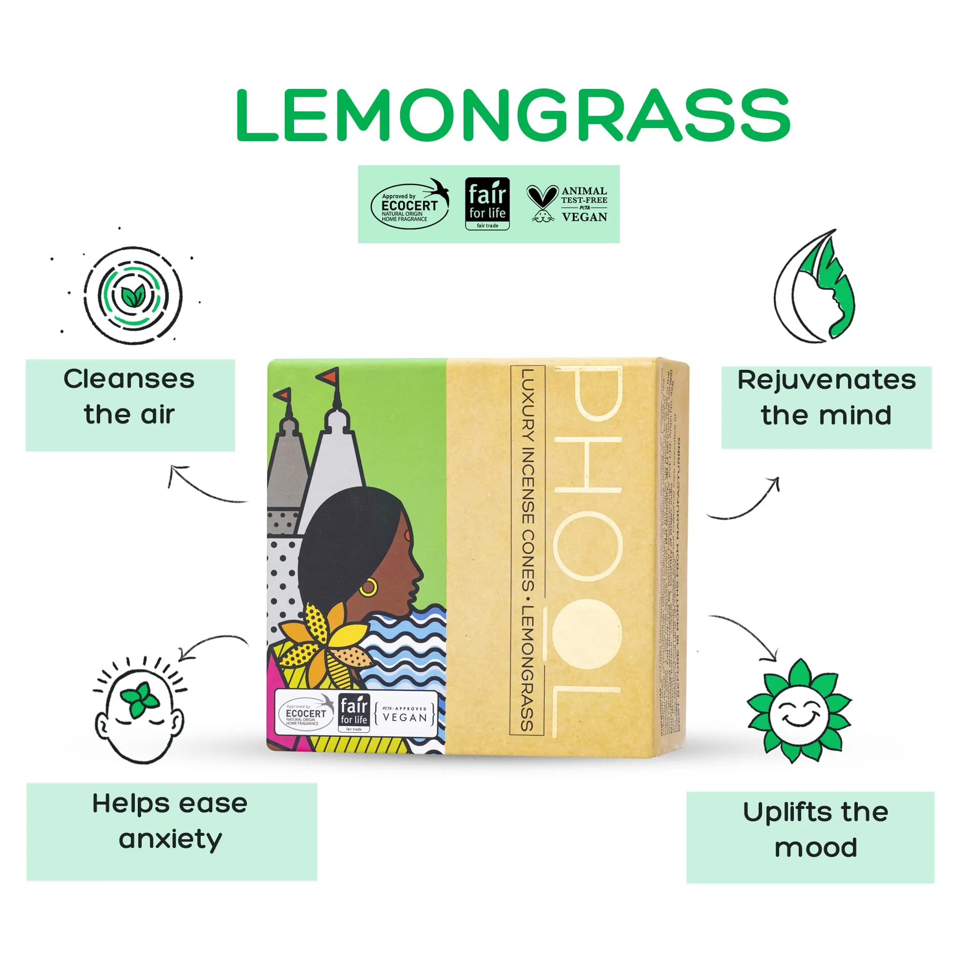 PHOOL LUXURY INCENSE Pack Of 2 Natural Incense Cones, Aromatherapy Pack 80 Organic Dhoop For Aromatherapy |Tea Tree And Lemongrass 2 Free Ceramic Holder | Dhoopbatti |100% Organic (500 Gms)