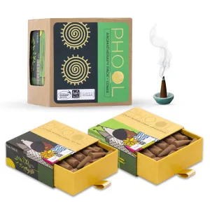 PHOOL LUXURY INCENSE Pack Of 2 Natural Incense Cones, Aromatherapy Pack 80 Organic Dhoop For Aromatherapy |Tea Tree And Lemongrass 2 Free Ceramic Holder | Dhoopbatti |100% Organic (500 Gms)