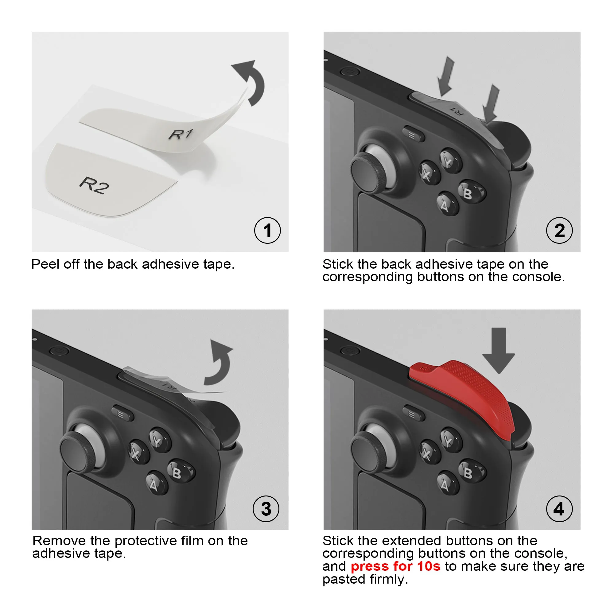 PlayVital LR INCREASER Shoulder Buttons Trigger Enhancement Set for Steam Deck, Natural Grip Added Height and Width Buttons for Steam Deck LCD, L1R1L2R2 Extender for Steam Deck OLED - Passion Red - DJMSDJ004