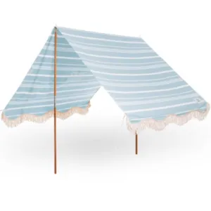 Premium Vintage fringed beach tent, blue striped - BUSINESS &amp; PLEASURE CO.