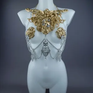 "Salome" Gold Diamante Filigree Jewellery Harness with Nipple Pasties