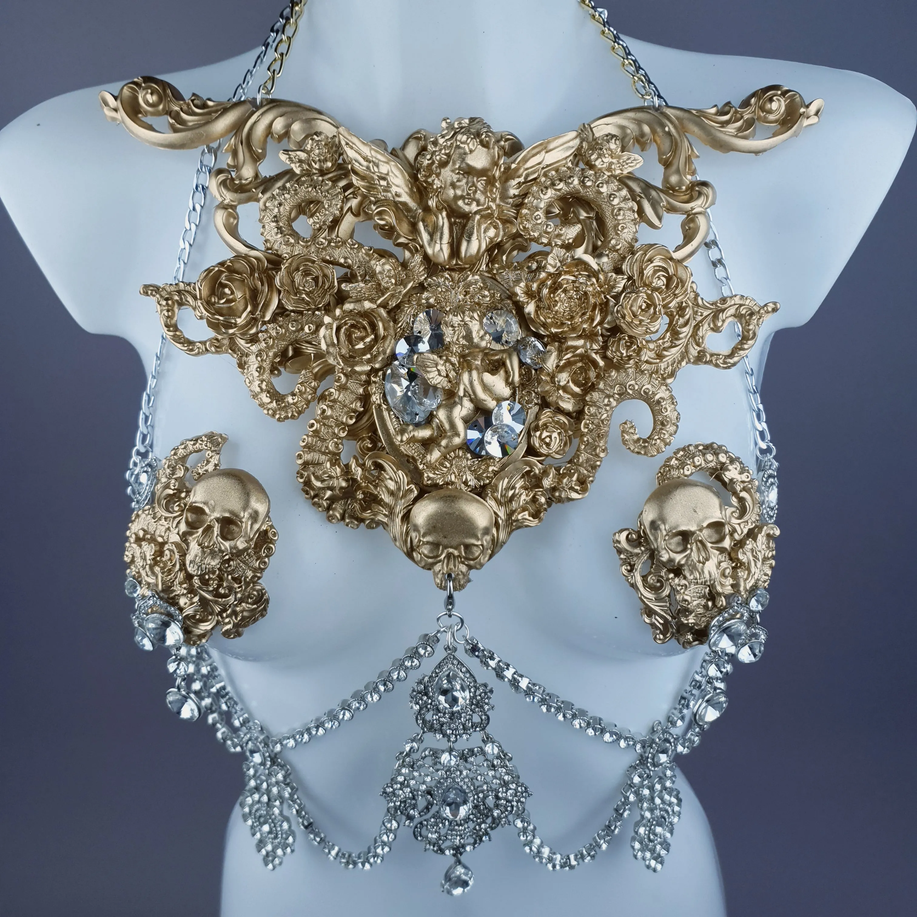 "Salome" Gold Diamante Filigree Jewellery Harness with Nipple Pasties