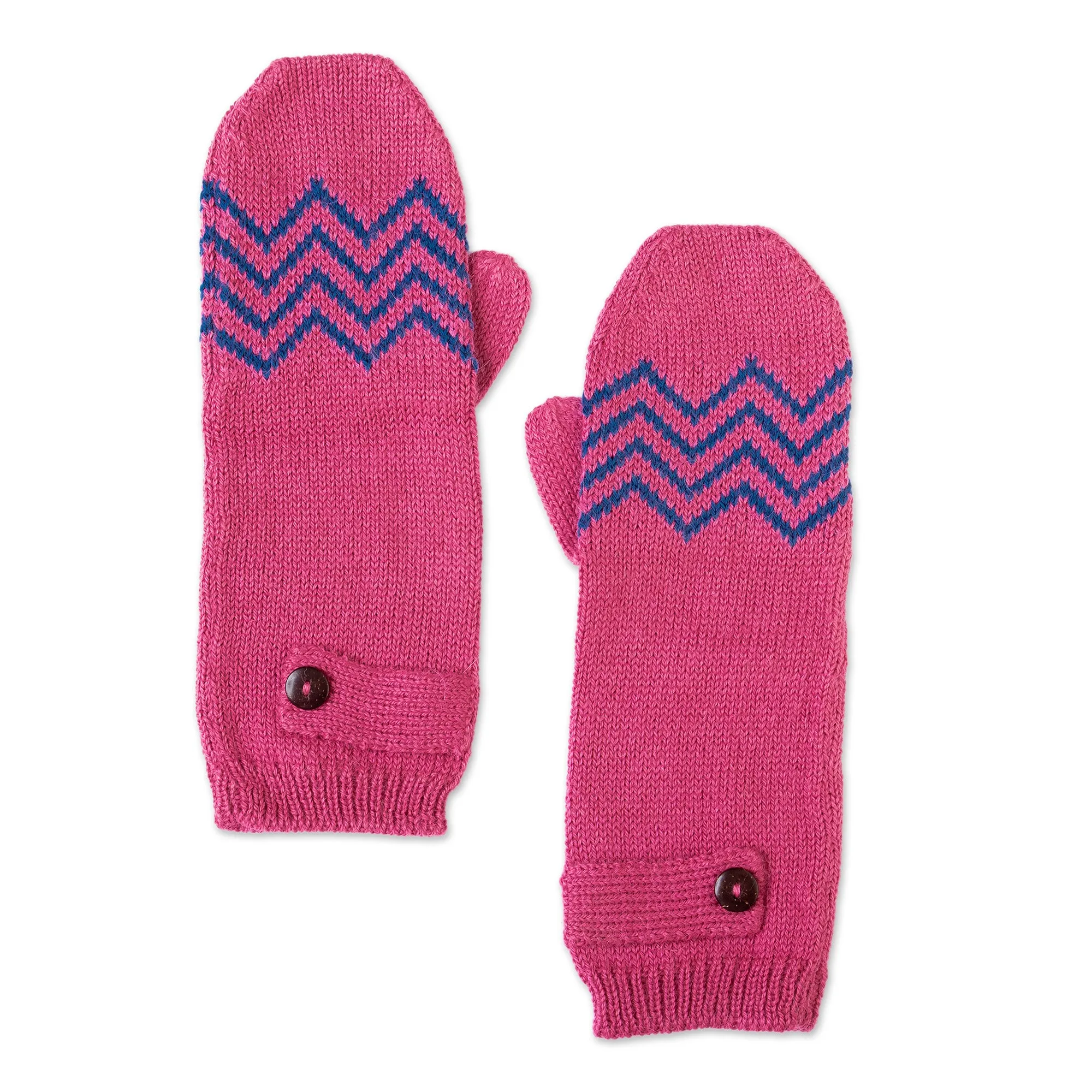 Rose and Delft Blue Alpaca Blend Mittens from Peru - Zigzag Warmth in Delft Blue | NOVICA