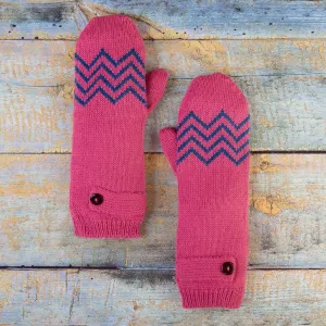 Rose and Delft Blue Alpaca Blend Mittens from Peru - Zigzag Warmth in Delft Blue | NOVICA
