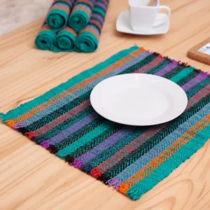 Six Striped Wool Placemats from Peru - Jungle Joy | NOVICA