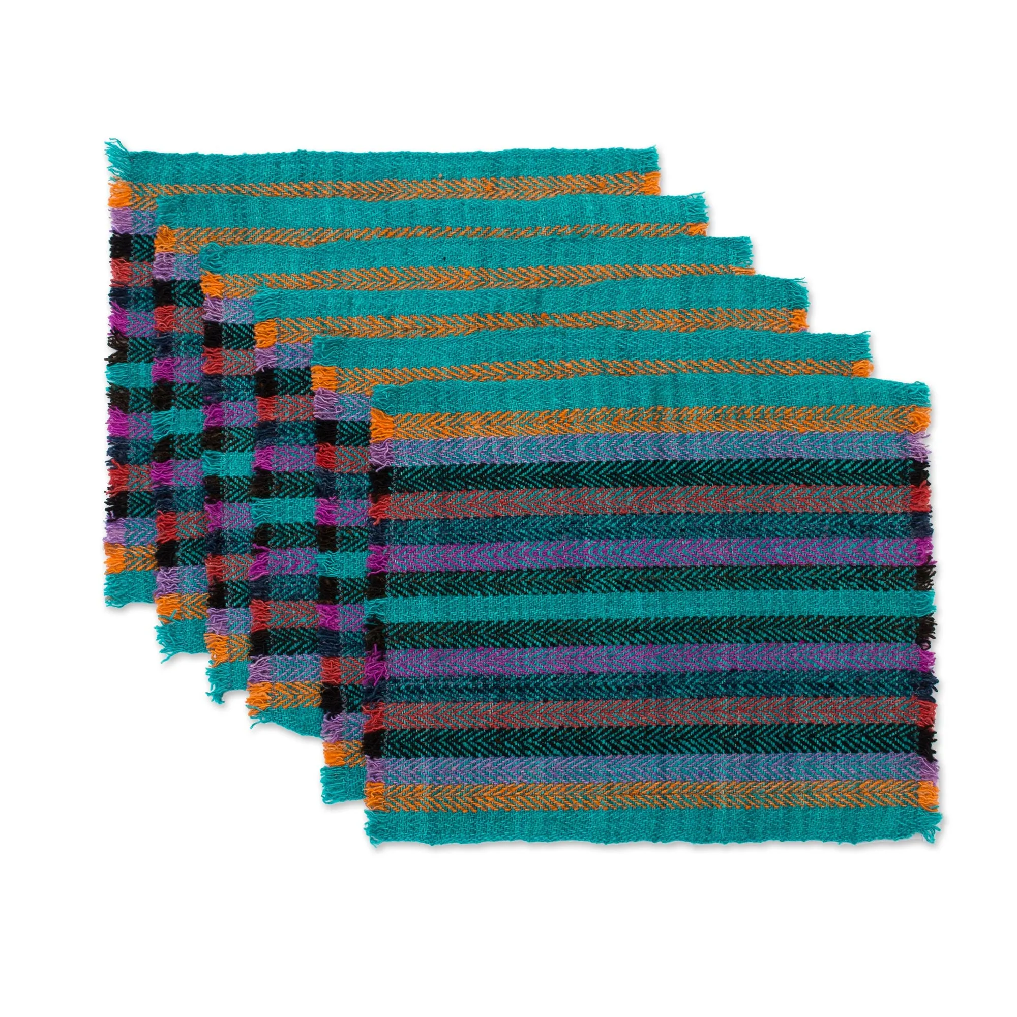 Six Striped Wool Placemats from Peru - Jungle Joy | NOVICA