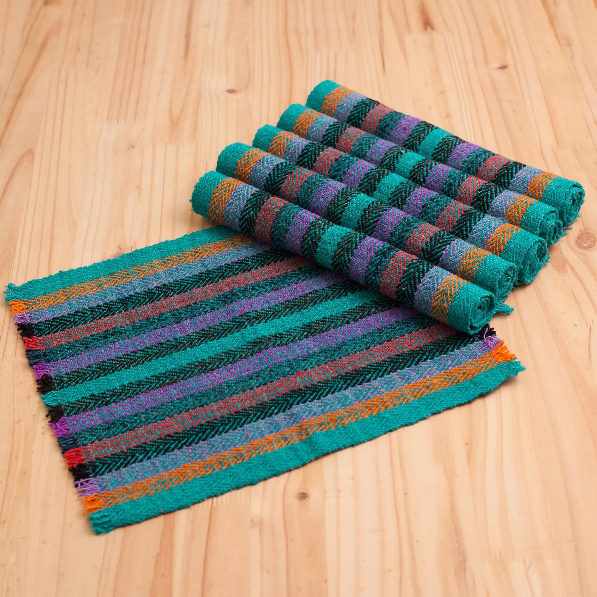 Six Striped Wool Placemats from Peru - Jungle Joy | NOVICA