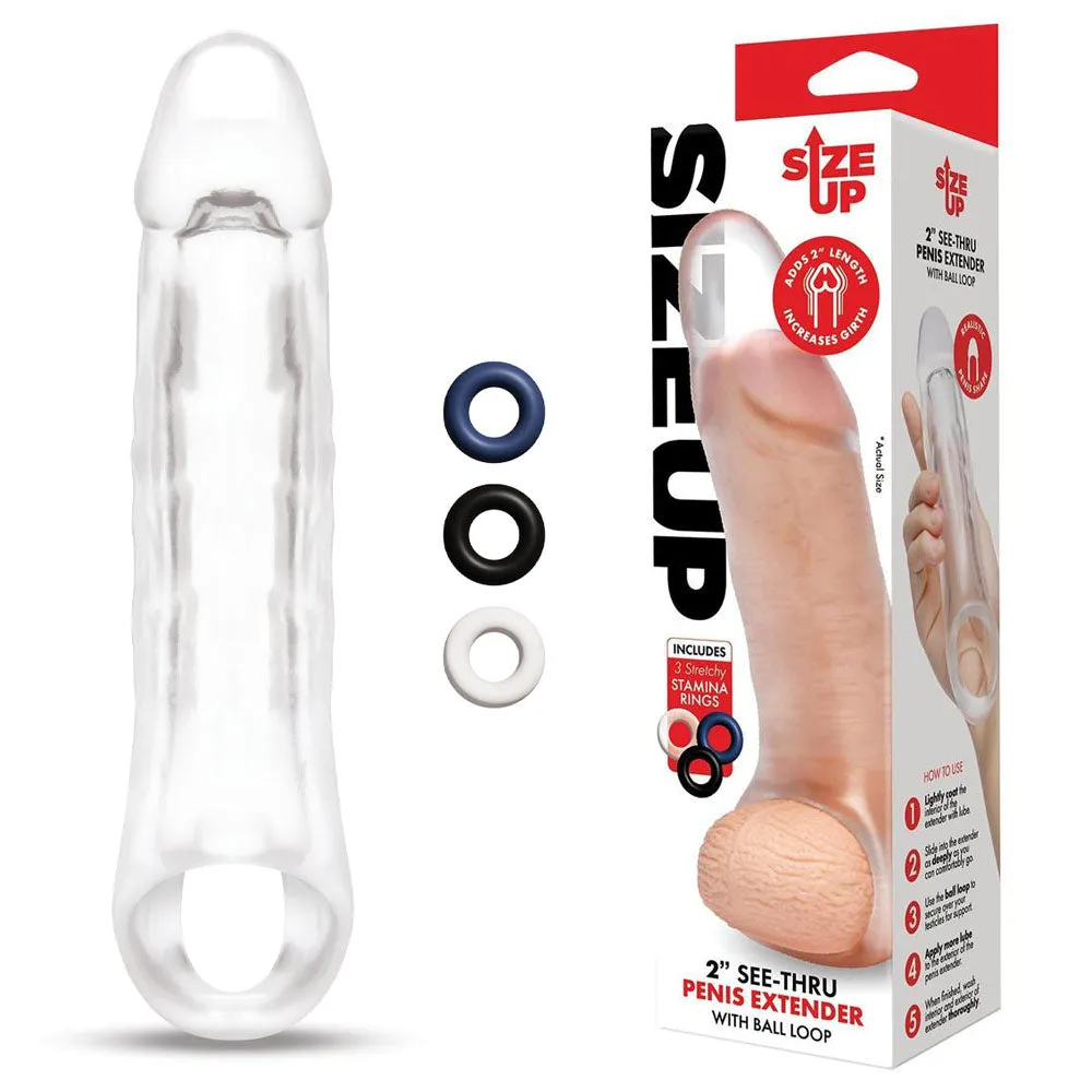 Size Up 2 Inch See-Thru Penis Extender with Ball Loop-(su402)
