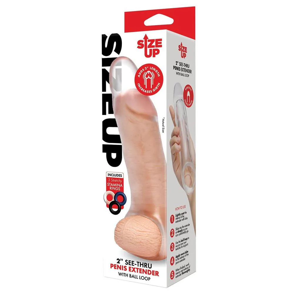 Size Up 2 Inch See-Thru Penis Extender with Ball Loop-(su402)