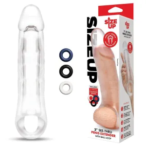 Size Up 2 Inch See-Thru Penis Extender with Ball Loop-(su402)