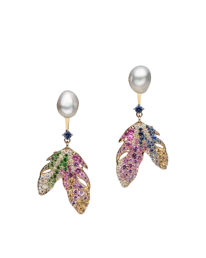 Song Bird Feather Earring Enhancers | Sapphires, Diamonds, and Yellow Gold