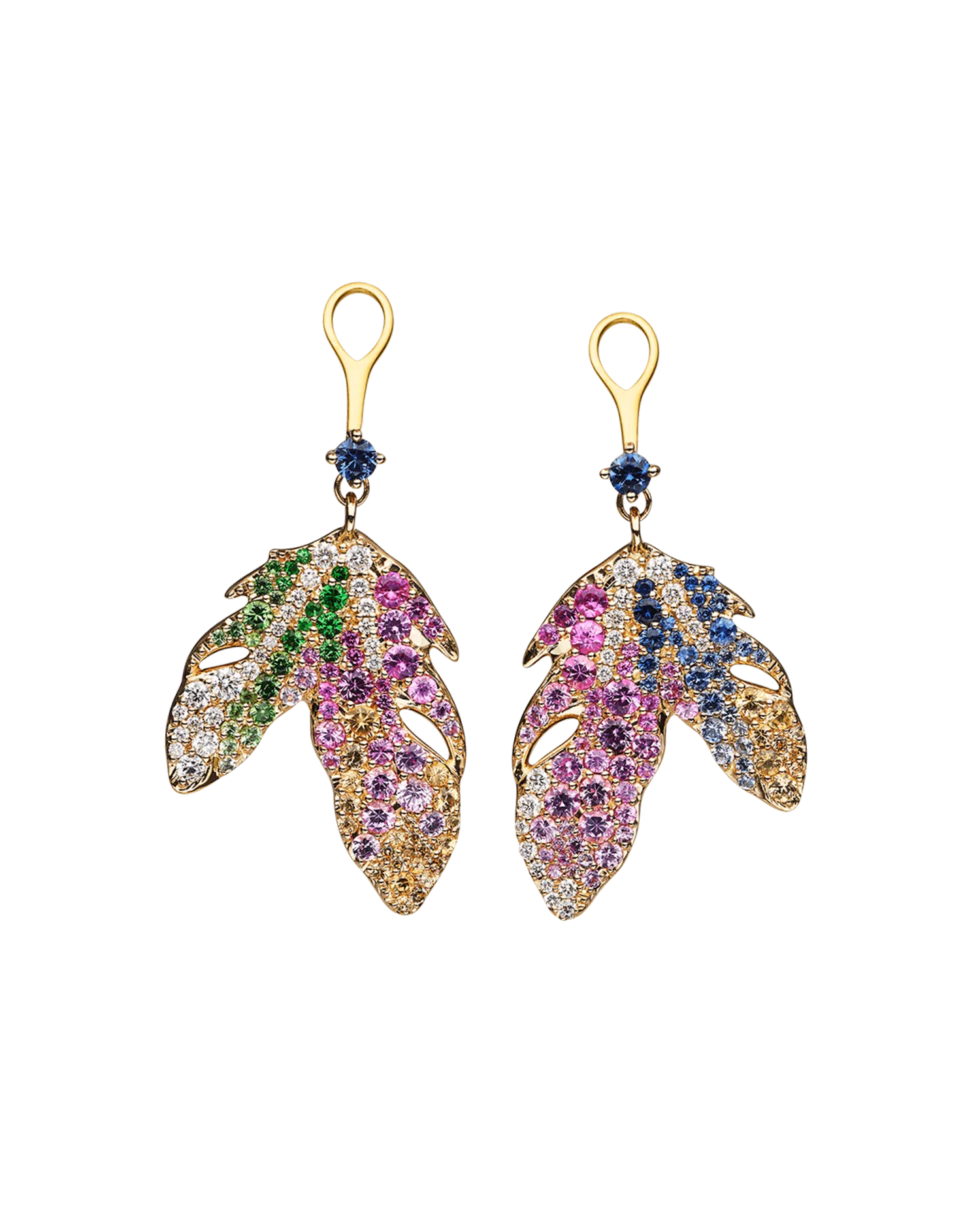 Song Bird Feather Earring Enhancers | Sapphires, Diamonds, and Yellow Gold
