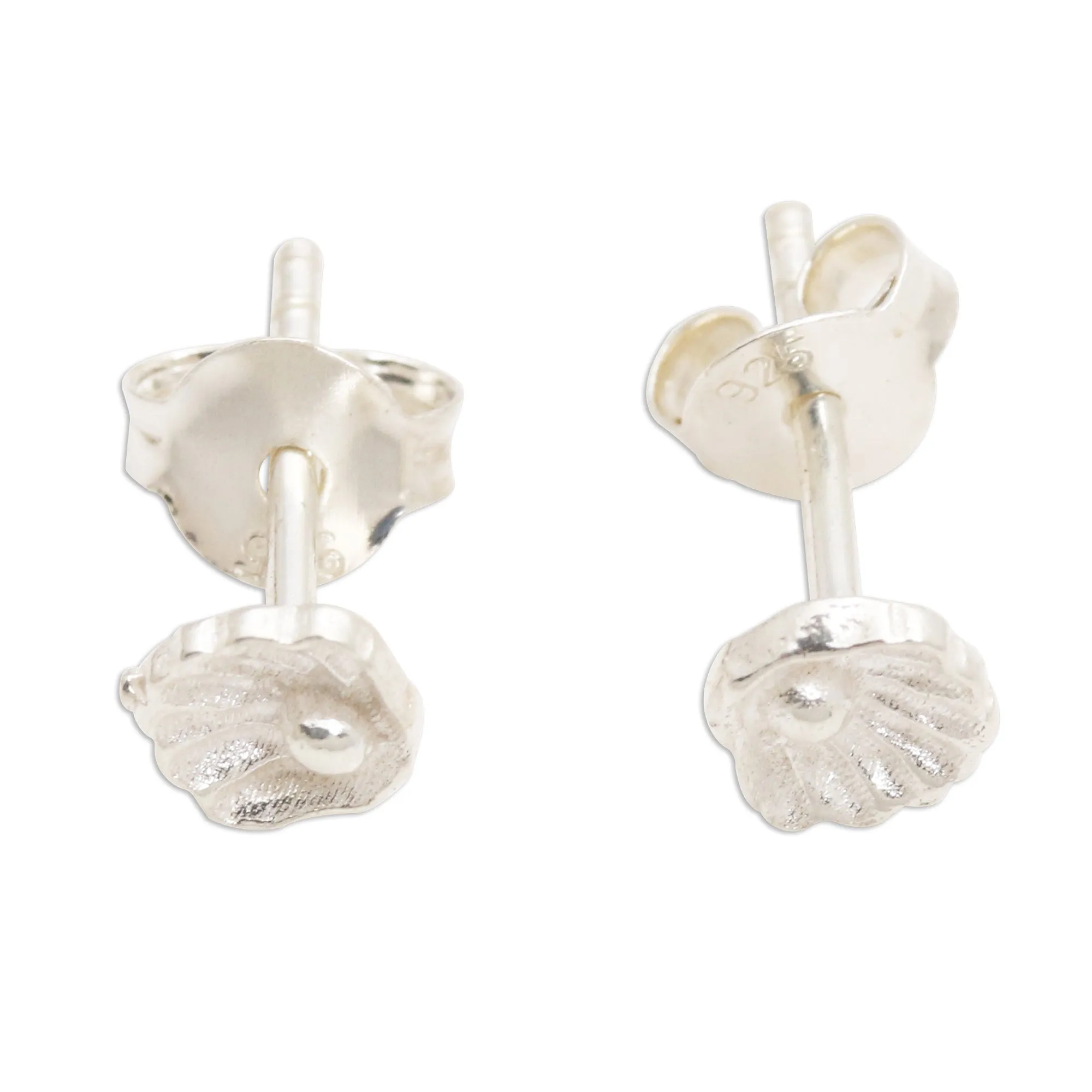 Sterling Silver Shell Motif Post Earrings - Scallop Shell | NOVICA