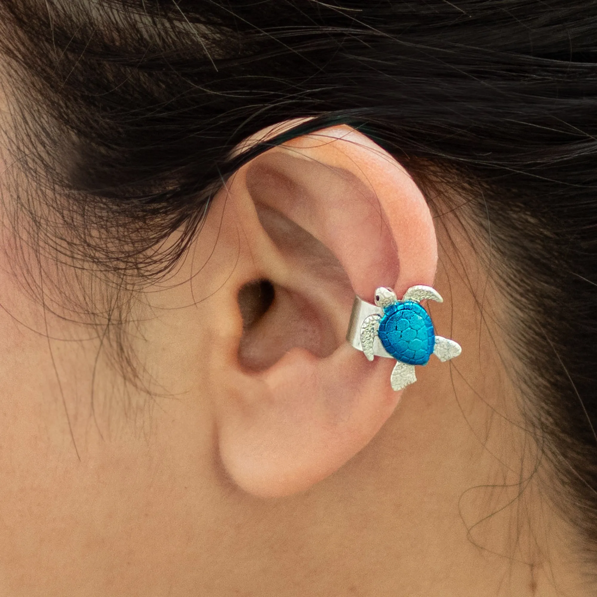 Sterling Silver Turtle-Themed Ear Cuff from Colombia - Sea Glory | NOVICA