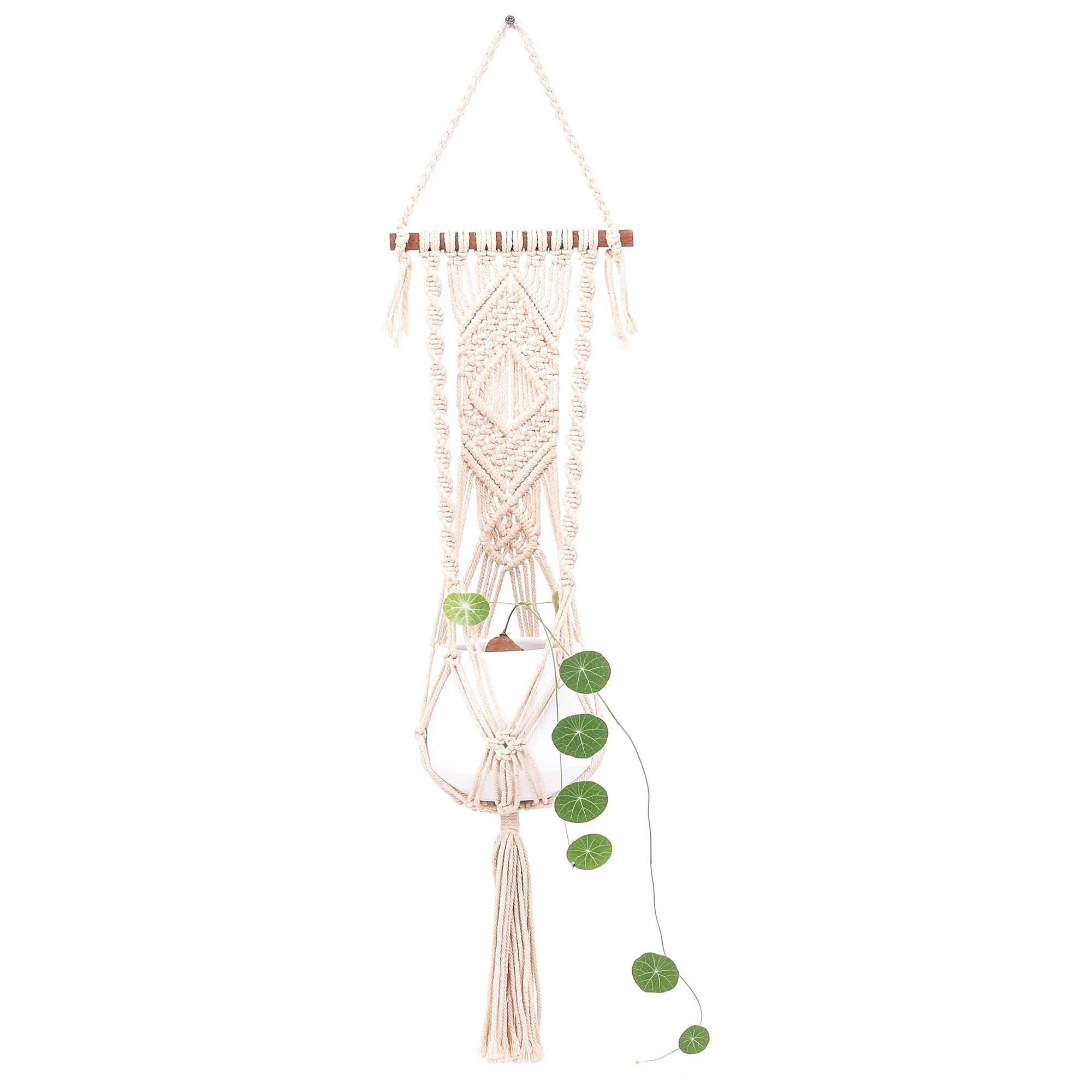 Thai Artisan Crafted Cotton Macrame Indoor Flower Pot Hanger - Bountiful Harmony | NOVICA