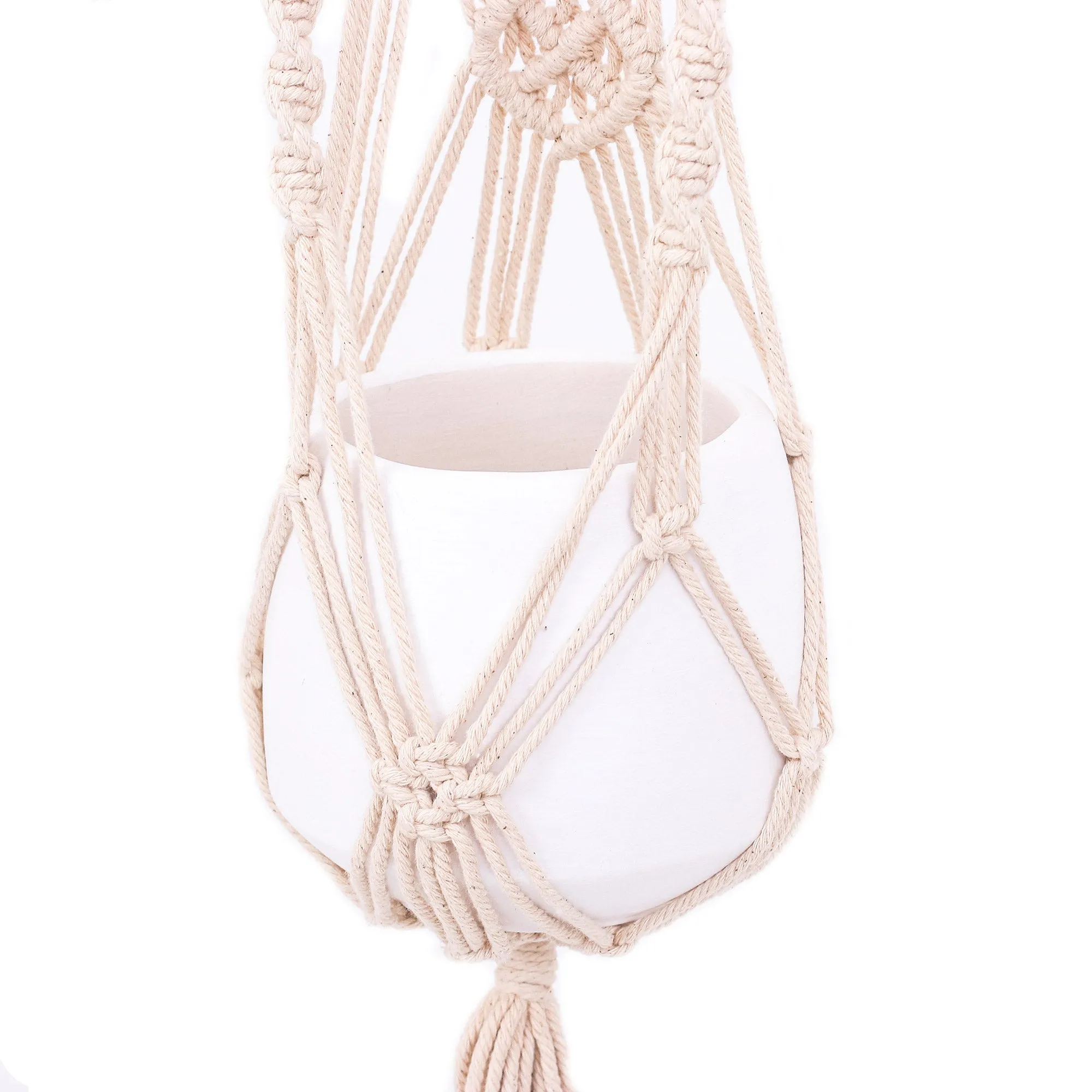 Thai Artisan Crafted Cotton Macrame Indoor Flower Pot Hanger - Bountiful Harmony | NOVICA
