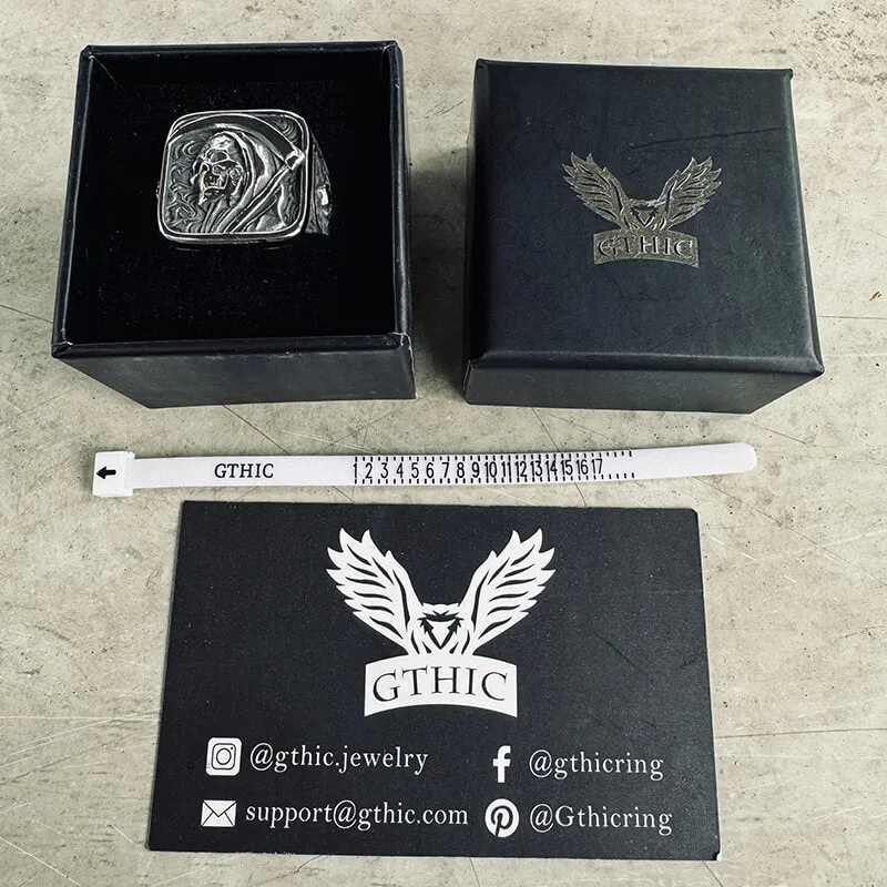 Vintage Grim Reaper Skull Stainless Steel Square Ring