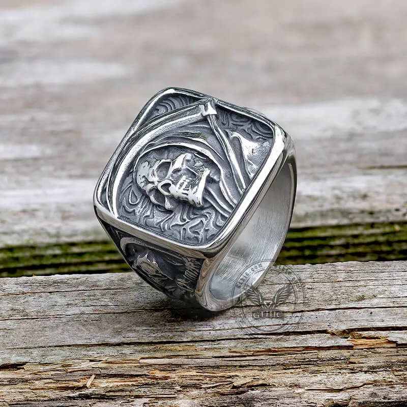 Vintage Grim Reaper Skull Stainless Steel Square Ring