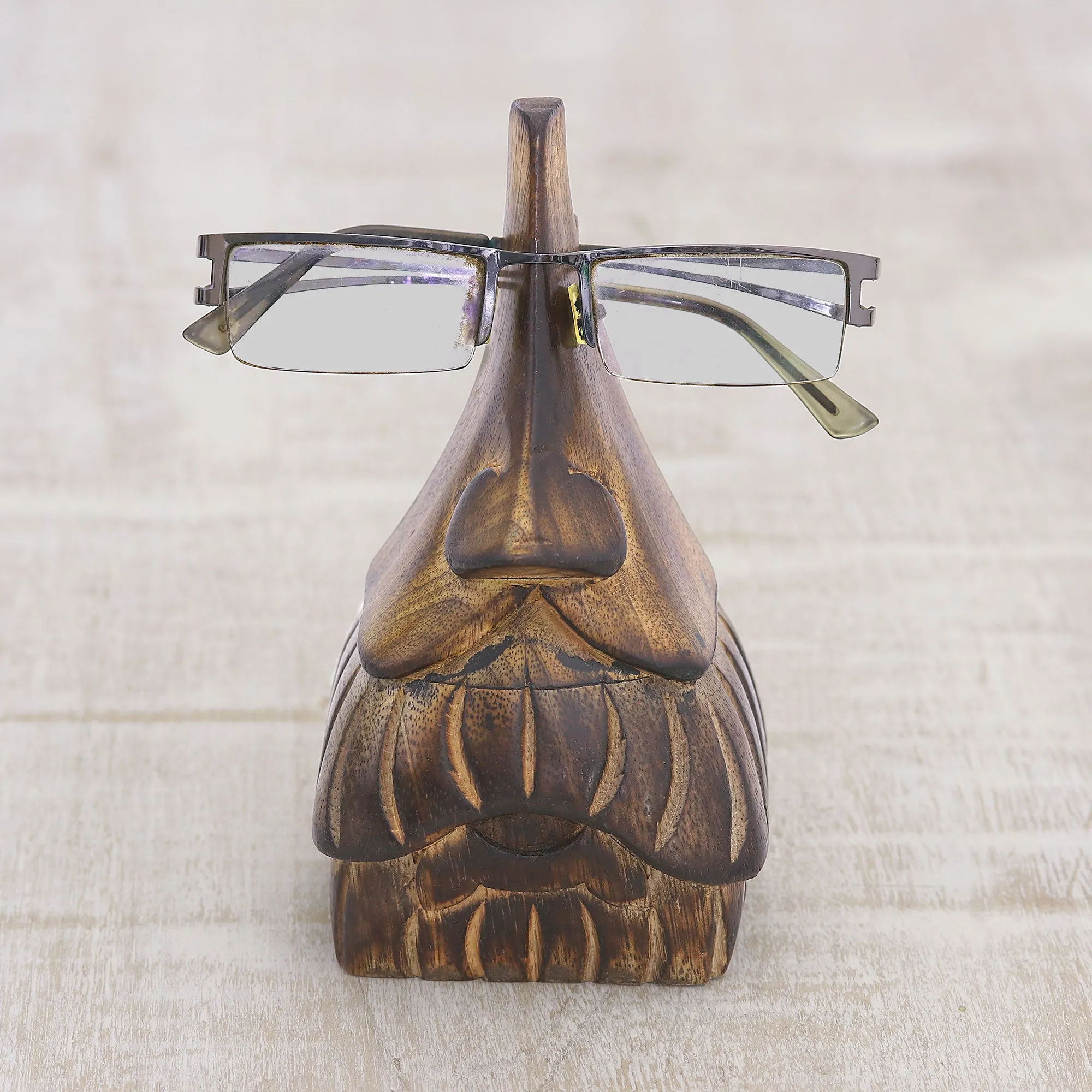 Whimsical Mustached Face Mango Wood Eyeglasses Holder - Mustachio