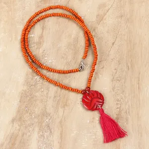 Wood Beaded Medallion Necklace in Red - Glorious Medallion
