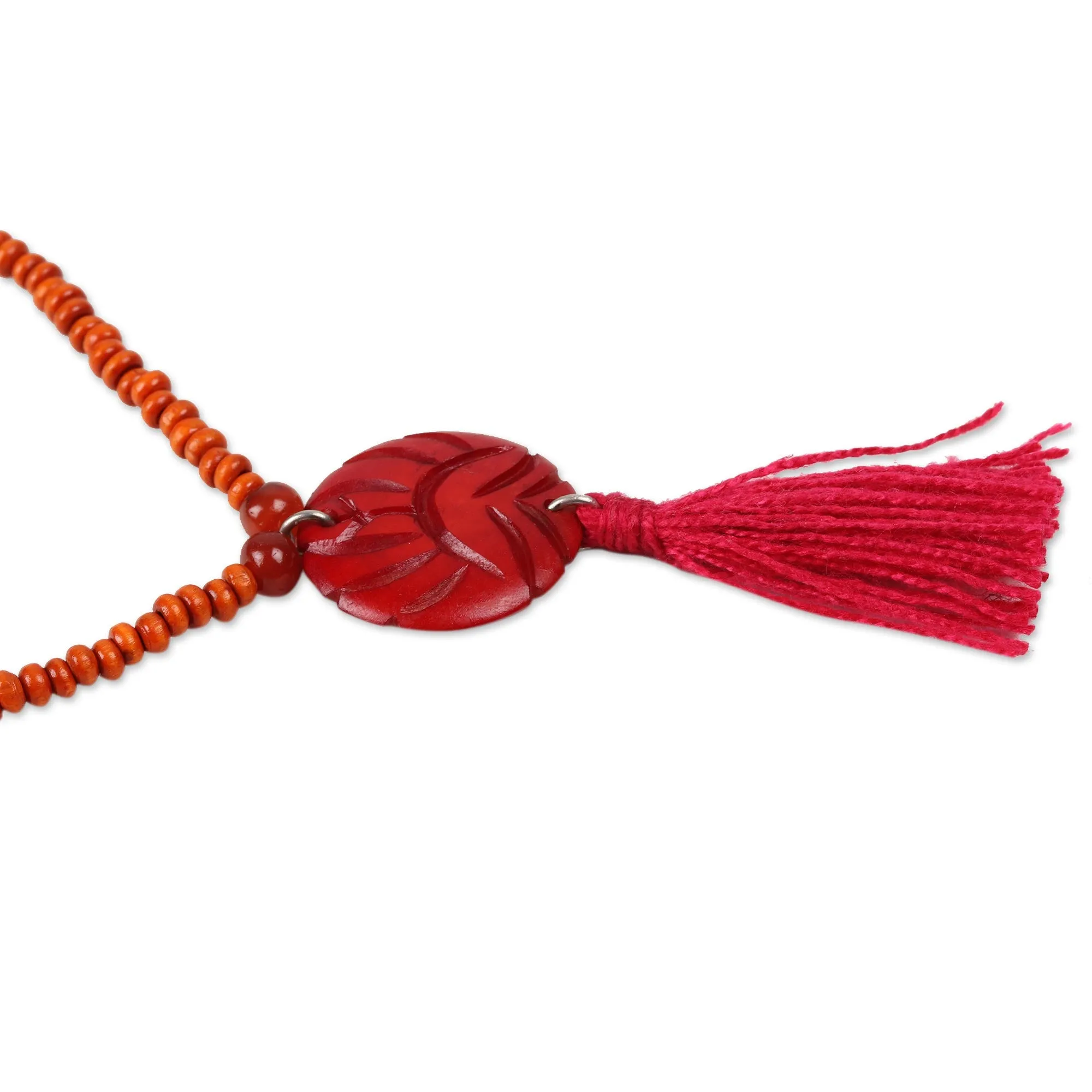Wood Beaded Medallion Necklace in Red - Glorious Medallion