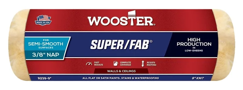 Wooster R239-9 Roller Cover, 3/8 in Thick Nap, 9 in L, Knit Fabric Cover, Golden Yellow :EA: QUANTITY: 1